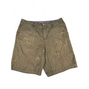 Mens Authentic Tropical Floral Print Shorts Size 36 Khaki Green Casual Beach